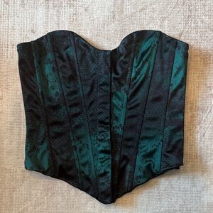 JLUXLABEL Emerald Green Satin Corset Top Medium Strapless Bustier